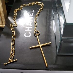 Artisan Made Gold Cross Toggle Pendant Necklace